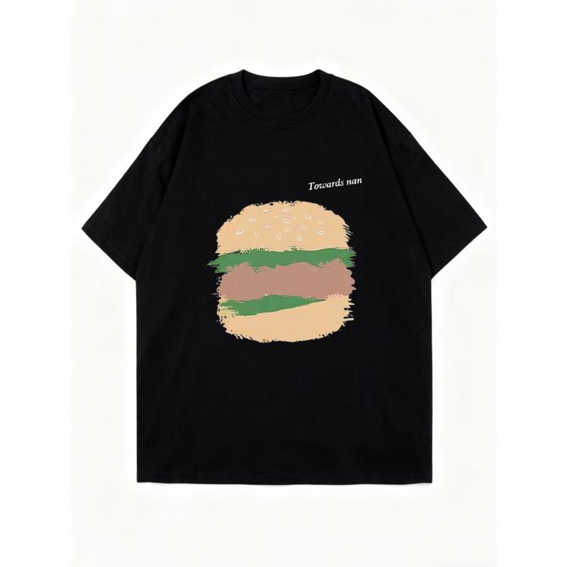 Oversized T Shirt Black Burger Graphic And Text Towards Nan Casual Streetwear For Women
