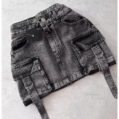 Gonna di Jeans Harajuku con Tasche Multiple Vintage Goth Nera Y2k Mini Gonna Moda Donna Casual Versatile Sexy Streetwear