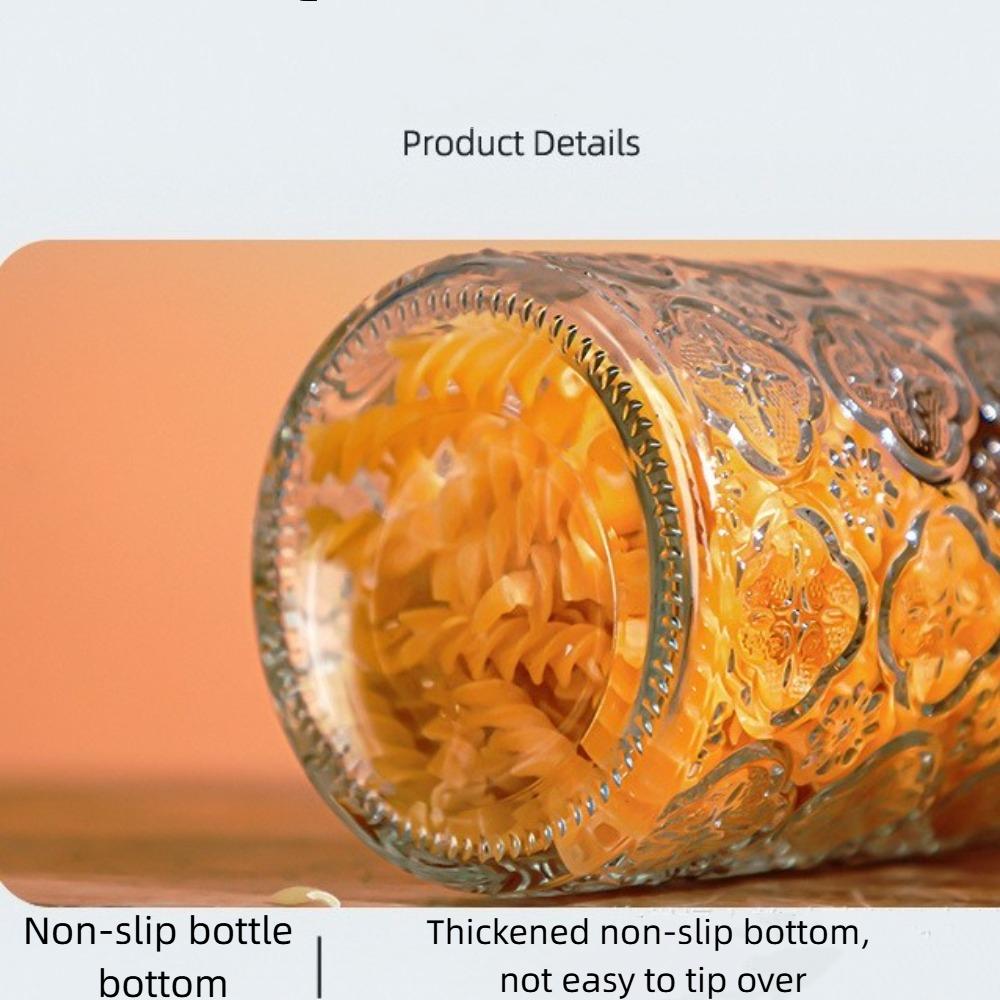 New 1000ML Storage Bottles Jars Embossed Pattern Glass Food Storage Containers with Wooden Lid Begonia Airtight Canister Kitchen