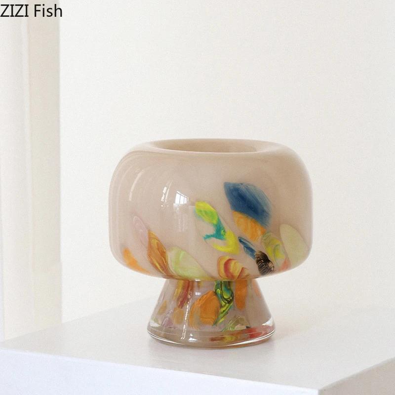 Creative Painted Glass Vase Mushroom Shaped Floral Vases Table Decoration Flowers Arrangement Plant Pots Room Aesthetic Decor