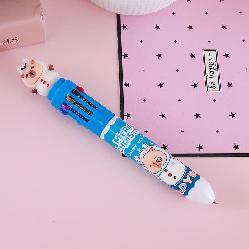Cute Cartoon Christmas Ten-color Ballpoint Pen with Santa, Reindeer, and Snowmen