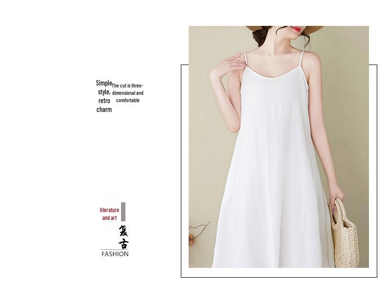 2025 Summer Cotton Linen Dual-Layer Midi Dress - Irregular Hem Literary Style
