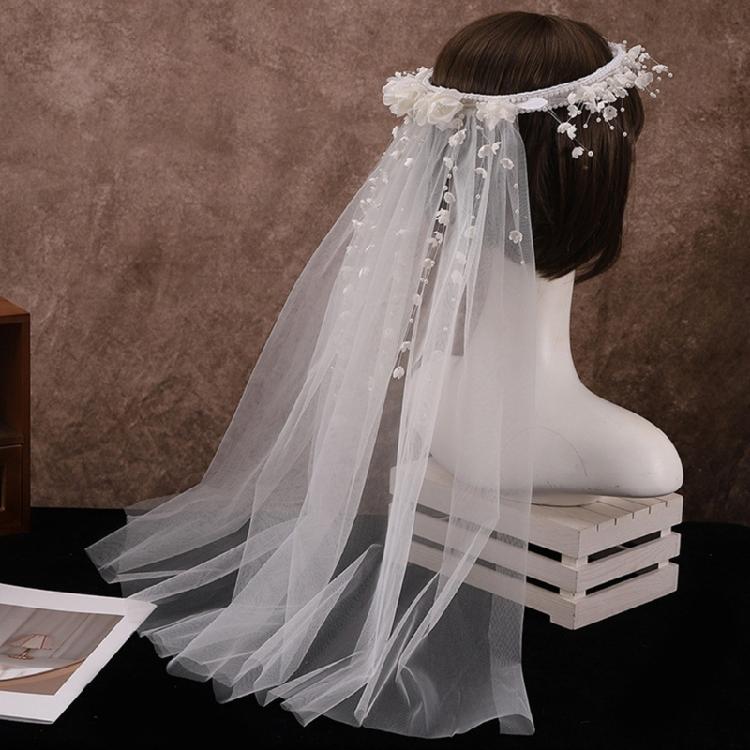 Wedding Photography Bride Long Veil with Beadwork Flower Photography Headdress