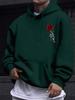 Men's Fashion Casual Streetwear for Autumn and Winter, Featuring A Warm Fleece Hoodie with A Rose Print and A Drawstring Hood.