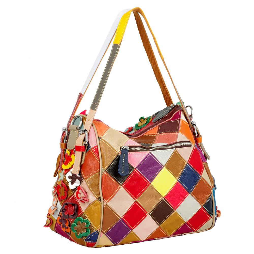 First Layer Cowhide Leather Bag Women'S Bag, Handmade Contrasting Color Women'S Handbag Messenger Bag