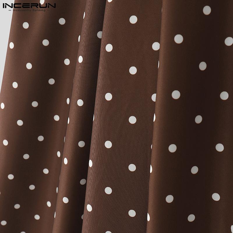 INCERUN Men Long Sleeve Polka Dots Cropped Blazer and Long Skirts Sets Outfits