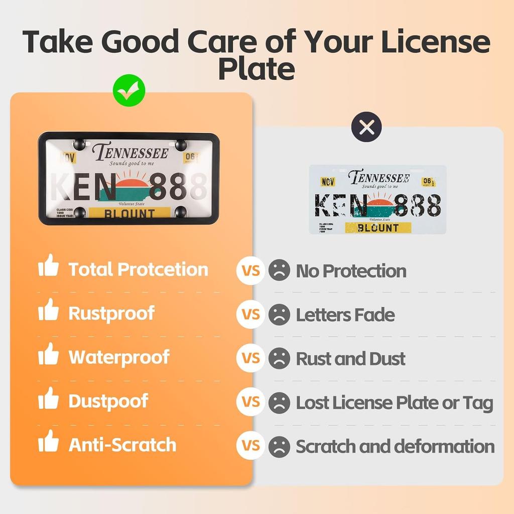 License Plate Cover & Frames, 2 Pack Clear License Plate Protector, ABS Car Front/Rear License Plate Frame With Screws Caps, Fit Any Standard US