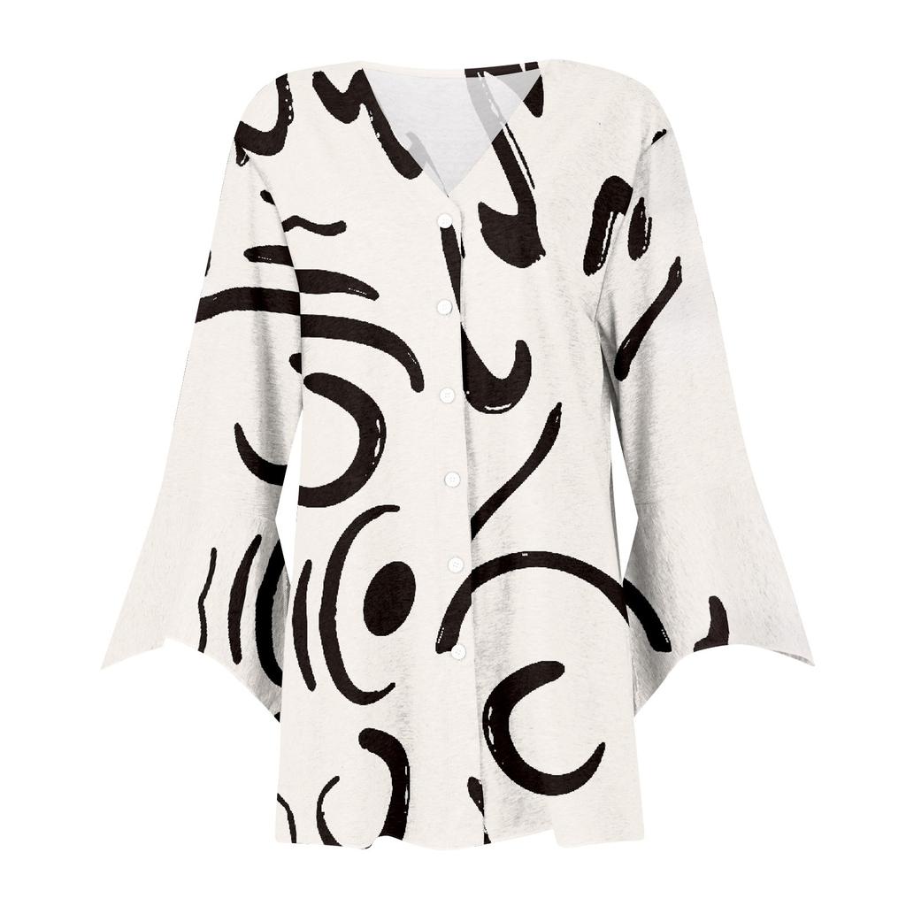 Women's Shirt Blouse Outerwear Print 3/4 Length Sleeve Casual Holiday Basic Button Tops