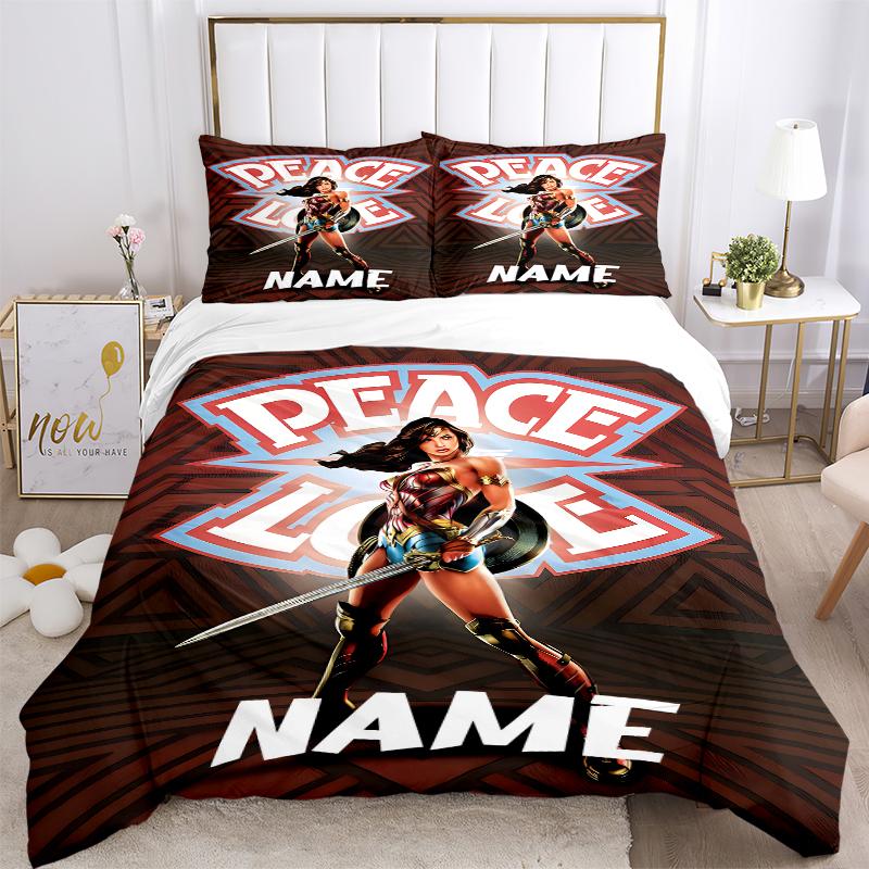 Custom Textile Wonder Woman Peace Bedding 3 Piece Set HD Print Duvet Cover Pillowcases for Teens Adult Bedroom Decoration