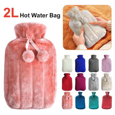 2000ml Large Hot Water Bag with Cover for Grils Winter Plush Hand & Feet Warmer Explosion-Proof Water Bottle Cover for Hot Water