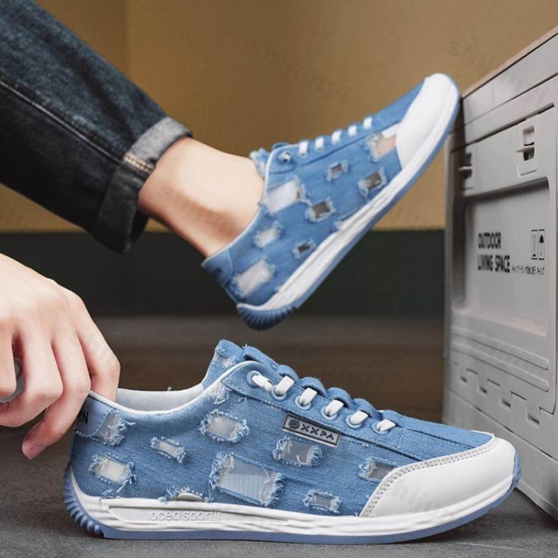 Fashion 2025 Summer New Hollow Mesh Breathable Comfortable Denim Casual Shoes for Men's Fashion Trend Versatile Low Top Chunky sneakers