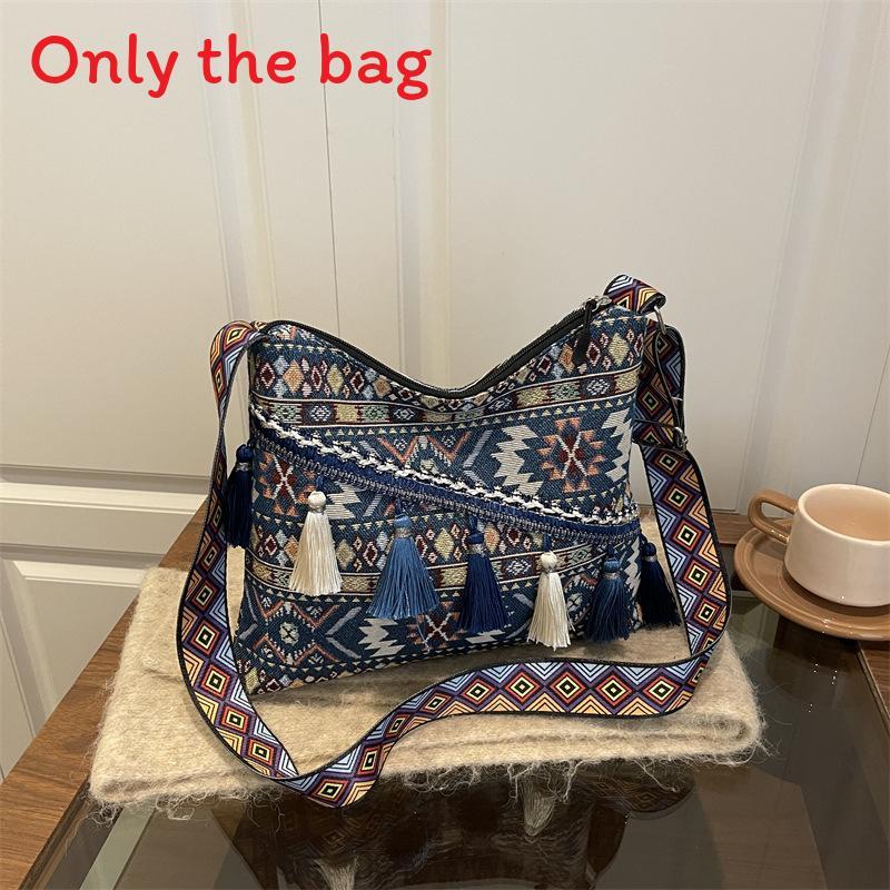 Traditional Chinese Style Tote Bag With Embroidery And Tassels For Daily Use