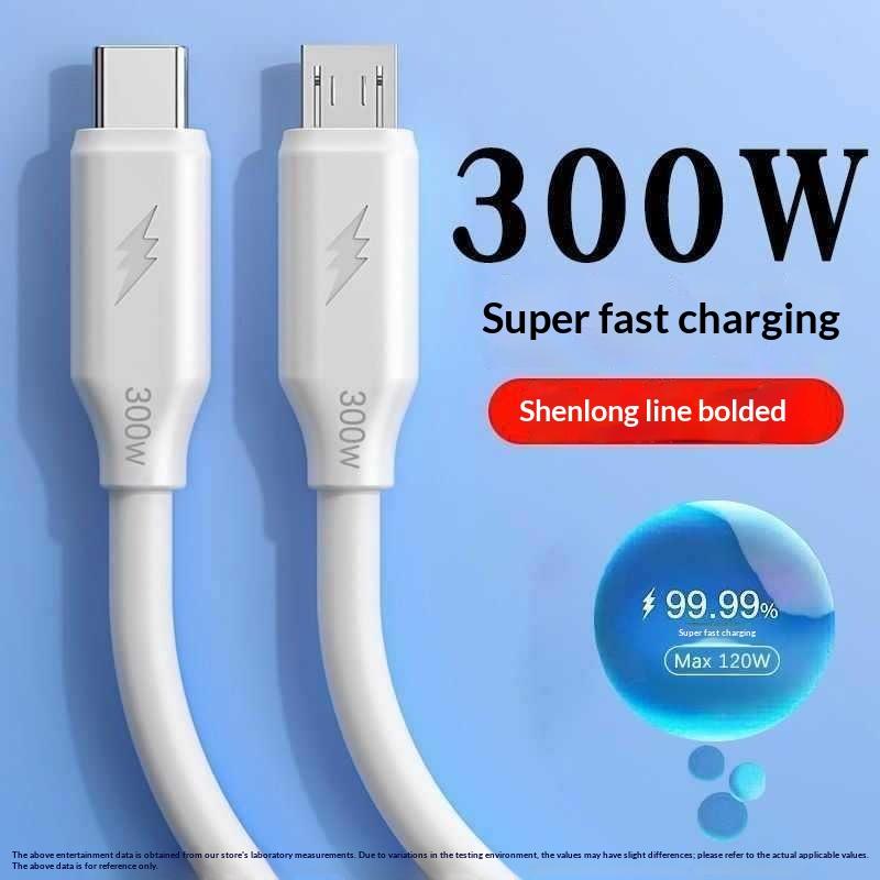 300W Type C / Micro Usb Super Fast Charging Data Cable Usb C Data Line Fast Charger For Most Mobile Phones Universal