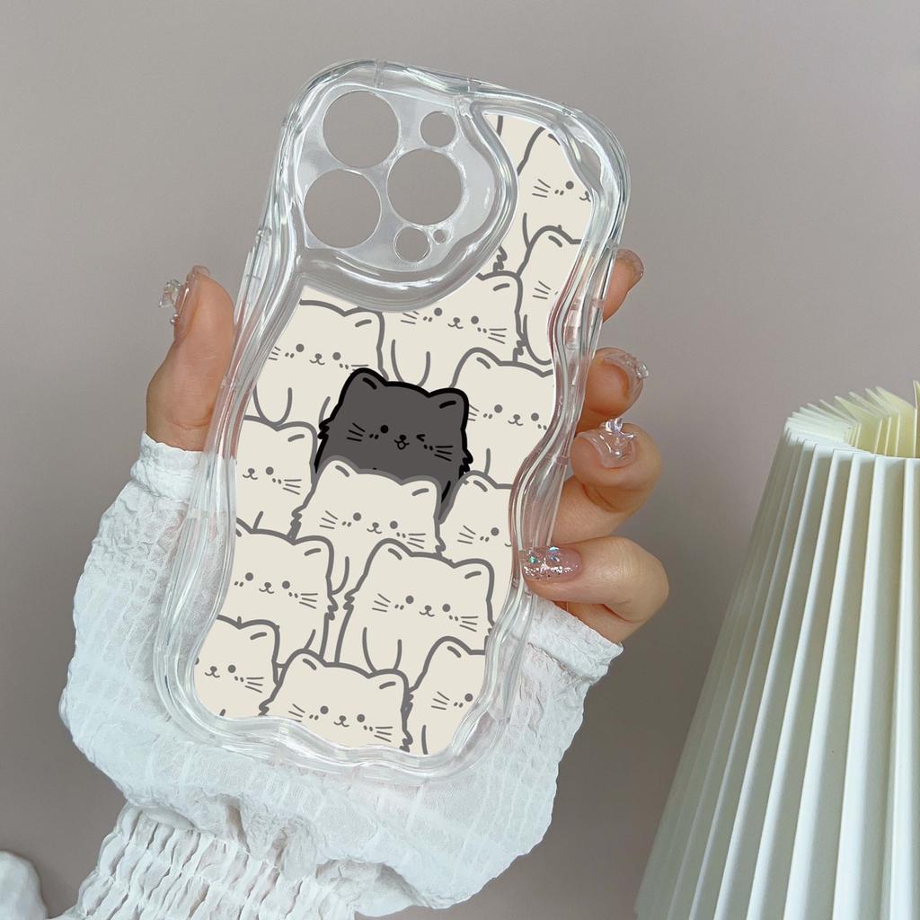 LZ7 Cartoon Cat Cute Clear Soft Wave Phone Cases for iPhone 15 13 Pro Max 12 Mini 14 8 Plus XS Max XR 6 Protection Back Cover