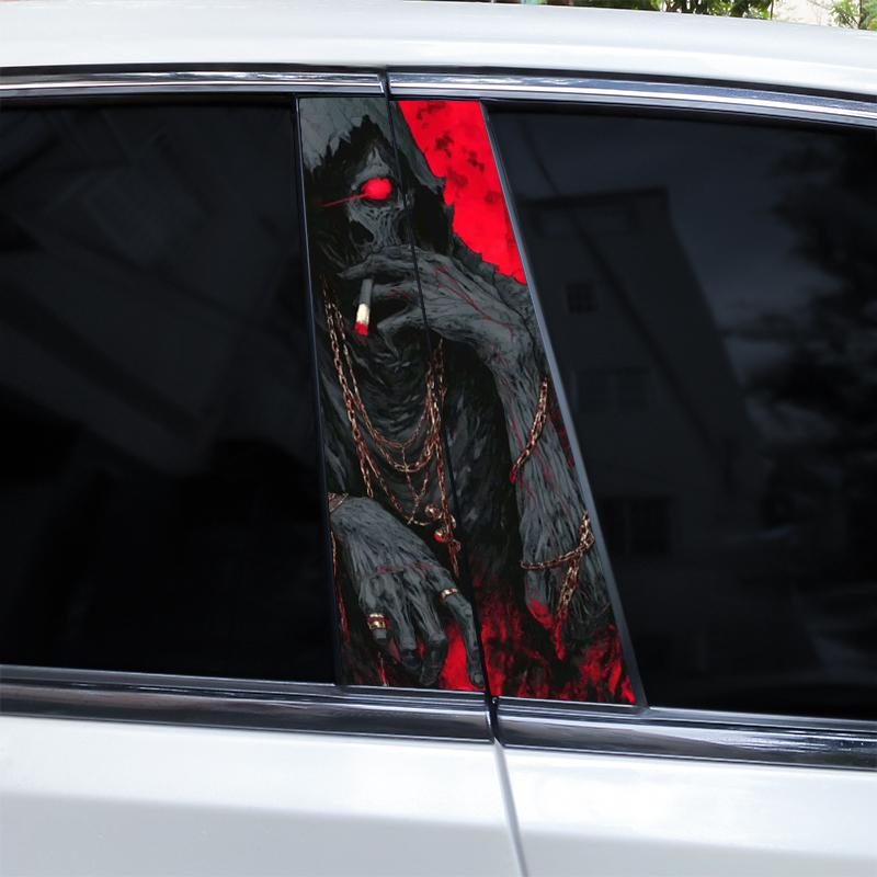 2pcs Skull Grim Reaper Car Sticker Car Center Pillar Sticker Modified Car Door Pillar Shape Waterproof Vinyl Sticker