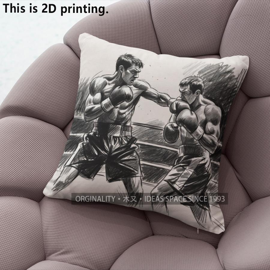 Vintage Sketch Boxing Match Throw Pillow Covers Pattern Cushion Cover Suitable for Sofa Bedroom Car Pillow Cover
