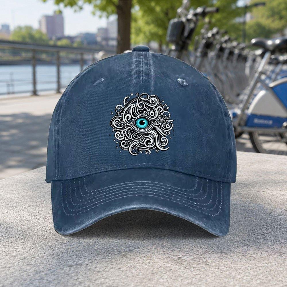 Unisex Blue Eye Vortex Washed Baseball Cap Casual Duckbill Hat For Beach Fishing Camping Travel