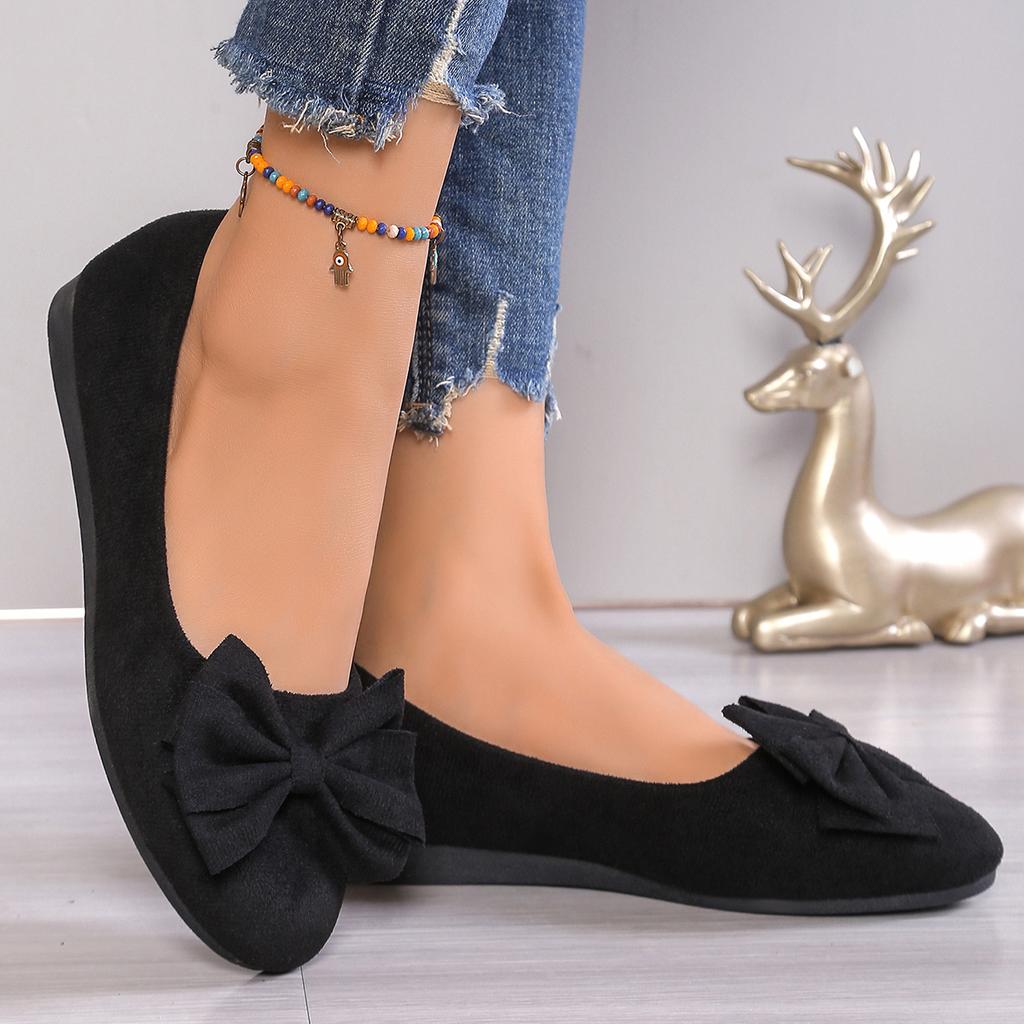 Lovely Sweet Flats for Women Summer Casual Slip on Round Toe Shoes for Women Solid Butterfly Knot Platform Flats Plus Size