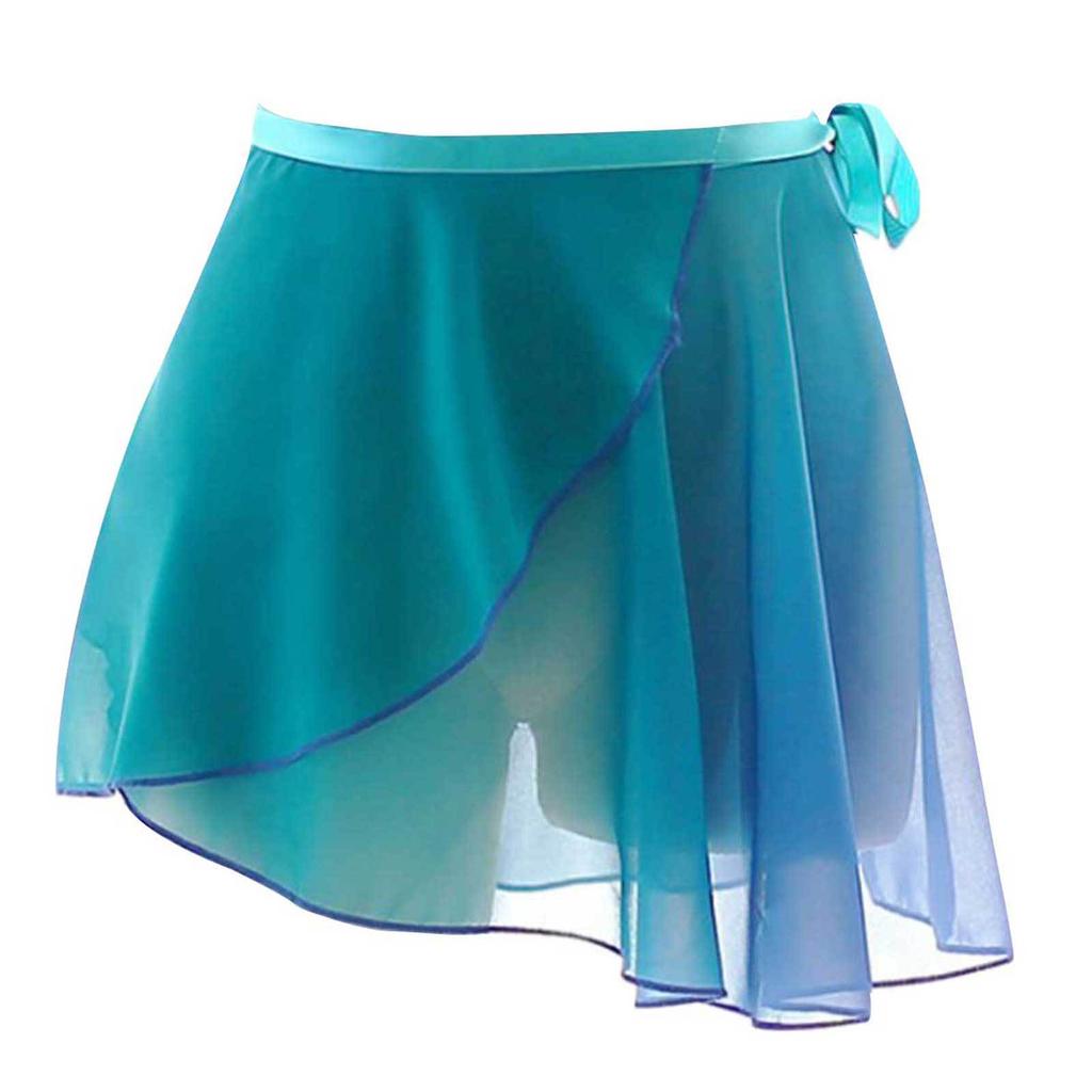 Womens Lace-up Gradient Chiffon Wrap Skirt Ballet Dance Training Gymnastics Performance Asymmetric Mini Skirt