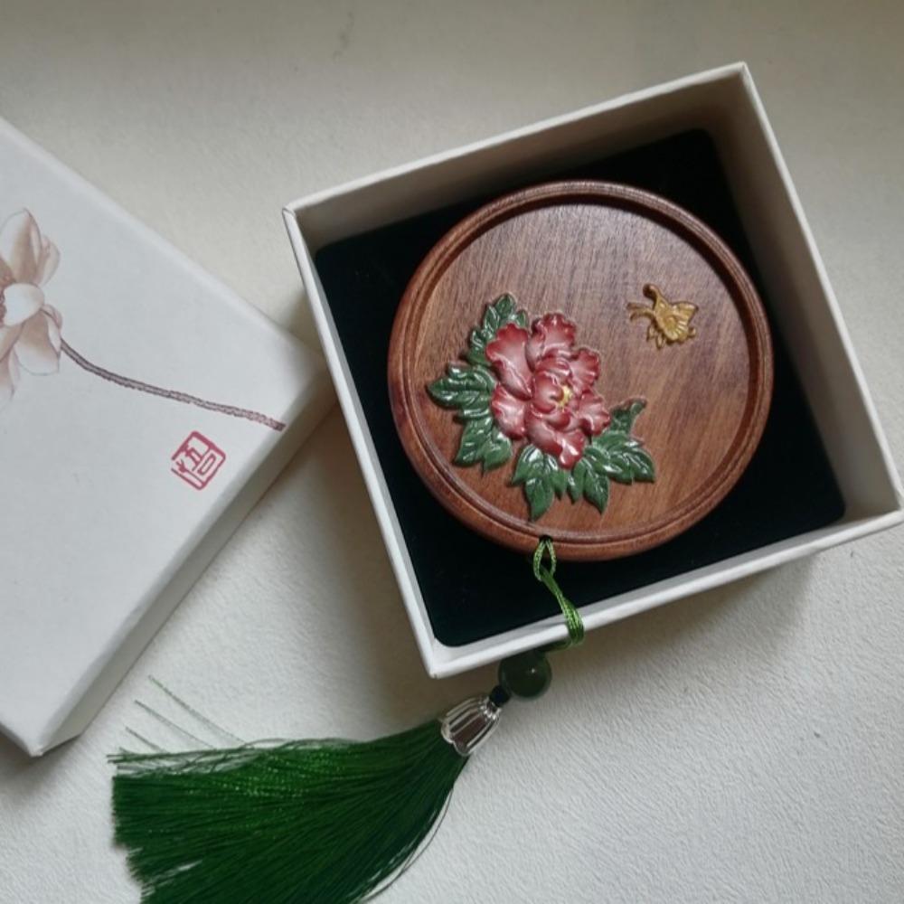 Elster Chinesischer Stil Handspiegel Tragbarer Taschen-Make-up-Spiegel Holz Kosmetikspiegel Mädchen