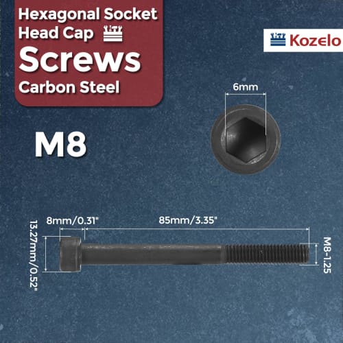 Kozelo 10-Piece Hex Socket Head Bolts, M8 X 85mm, Alloy Steel, Partially Threaded, Cap Screws, Black Oxide, Grade 12.9, Internal Hex Threads, for 3D P