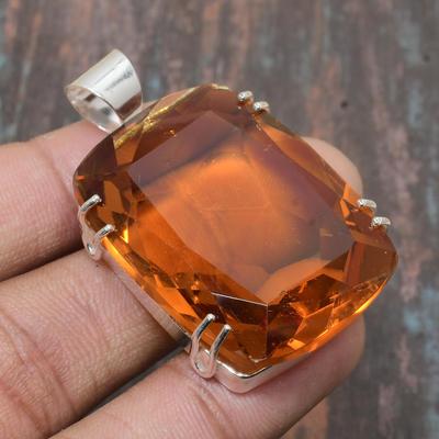 Citrin ädelsten handgjorda 925 sterlingsilver smyckeshänge för Thanksgiving