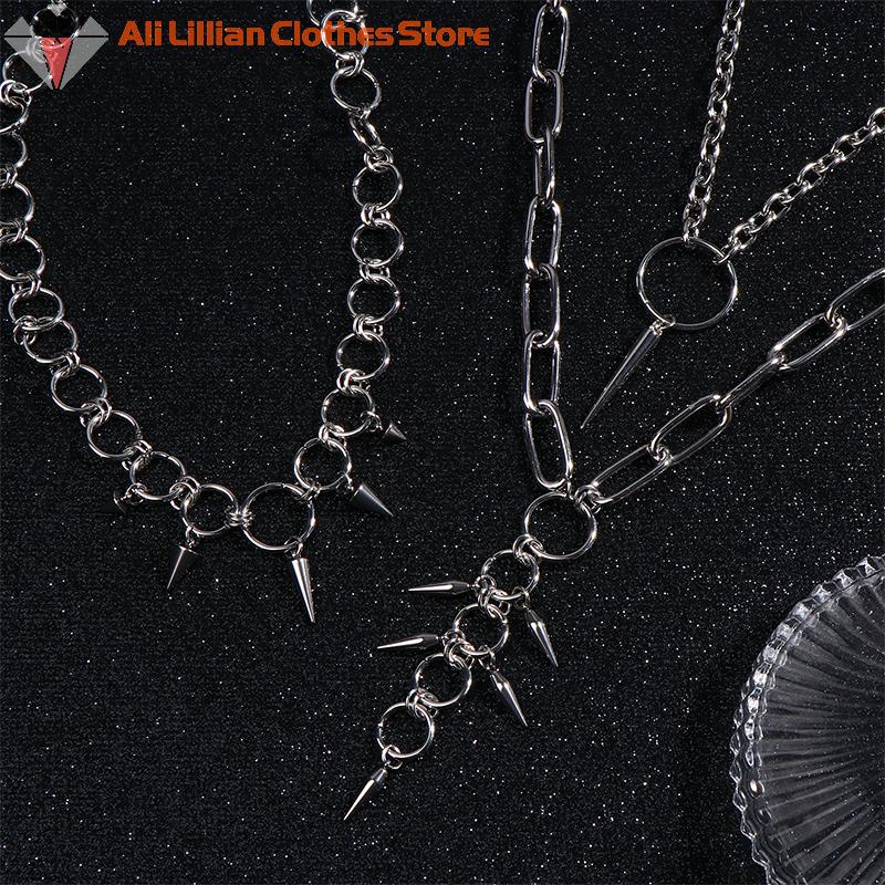 Ras-de-cou Punk Gothique à Maillons Ronds Pointus Pour Femmes Hommes Y2K Acier Titane Rivet Cône Collier Bijoux Esthétique Grunge Cadeau