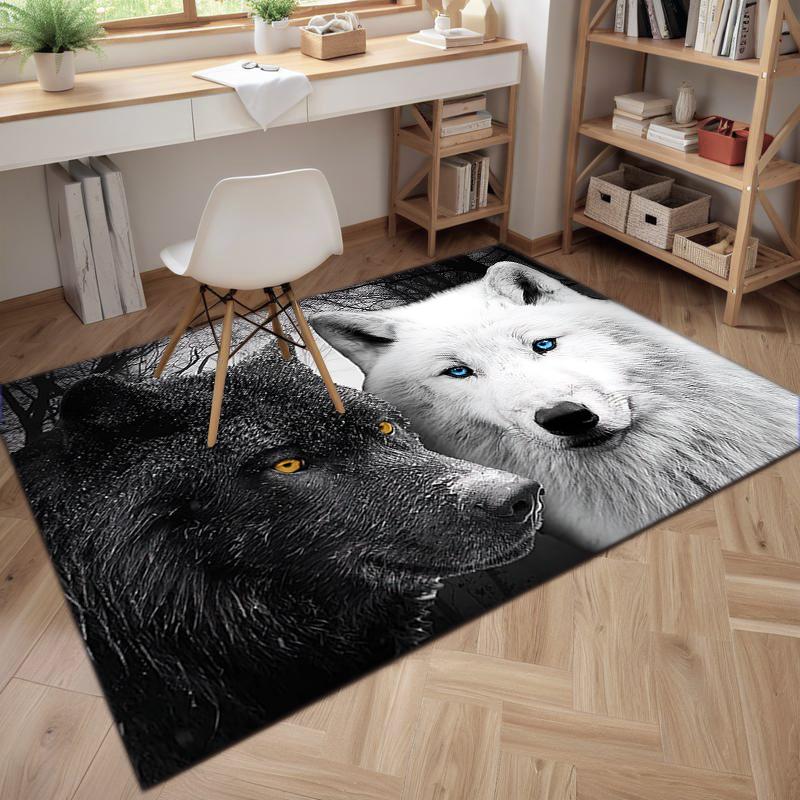 1Pc Wolf Theme Printed Circular Carpet, Home Door Mat, Outdoor Travel Protection Carpet B3