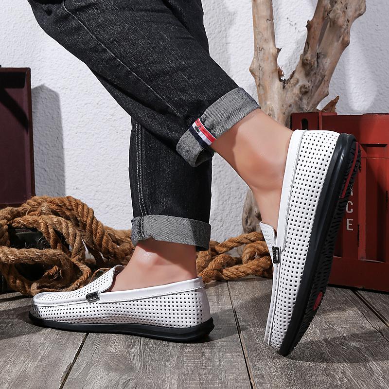 Fashion Men's Genuine Leather Loafers Slip-On Dress Shoes for Men Comfortable Hollow Out Casual Shoes Man Classic Lace-Up Formal Shoes
