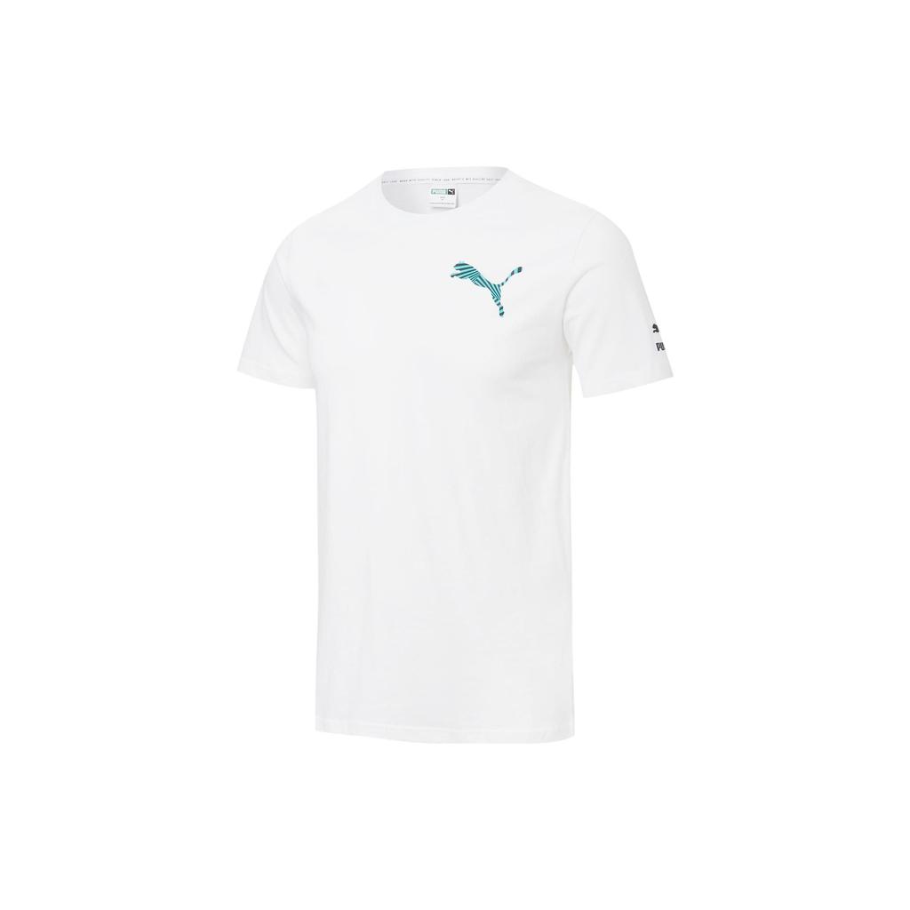 PUMA Solid Color Logo Print Crew Neck Casual Sport Short Sleeve T-Shirt Men Tops White 596631-02