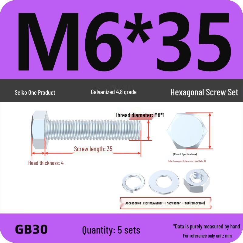 4.8 Grade Galvanized Hex Bolt and Nut Set M4-M30