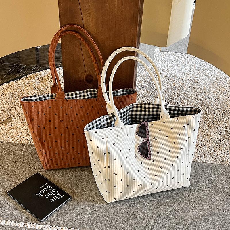 Korean Style Simple Polka Dot Canvas Bag Girl Student Cute Versatile Commuter Bag Shoulder Handbag