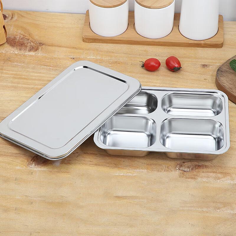 AnYi 304 Food-Grade Stainless Steel 4-Compartment Lunch Box with Lid