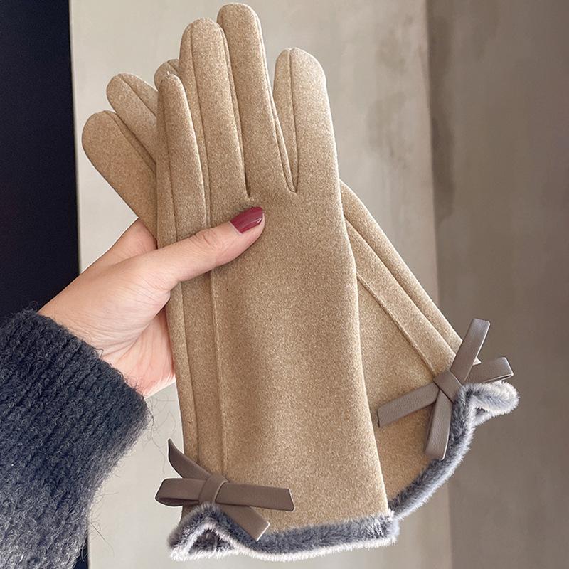 Winter Women Can Touch Screen Add Velvet Thick Cold and Warm Gentle and All-matching High-end Gloves