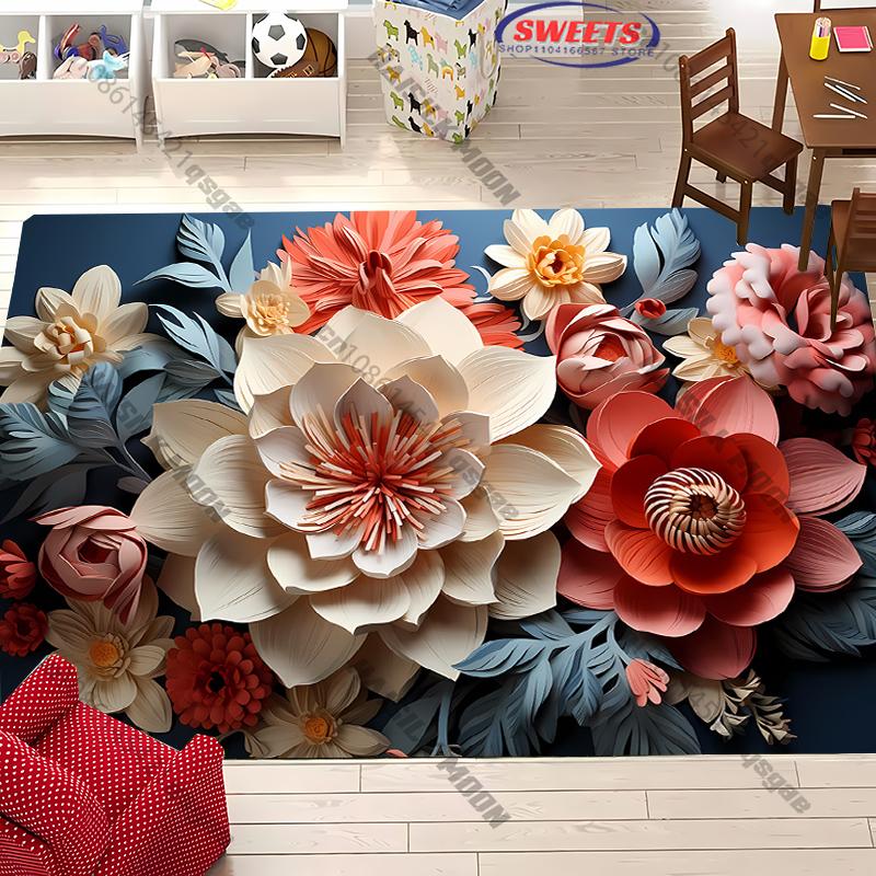 

3D Abstract Flowers Carpet Rug for Living Rooms Bedrooms, Office Areas, Modern Home Decor Mat Large Size Luxury Holiday Gifts 40x60cm (16x24in)