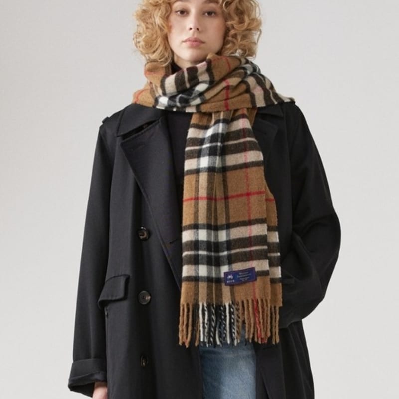 ABRAHAM MOON Merino Wool Shawl Muffler 50cm - Camel Thompson