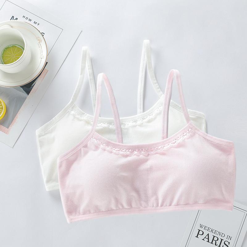 

Нижнее белье из чистого хлопка, студентки, кружевной бюстгальтер на бретельках для девочек, для школьников младших классов, дышащий топ без швов One Size