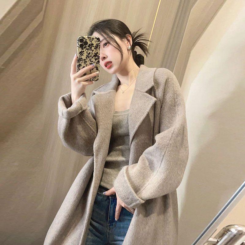 Women's Korean Style Double-Sided Wool Coat - Fashionable, Loose, Slimming, Versatile, Mid-Length, Lazy Style