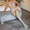 White and green gradual change of color new women's jacquard sexy one-piece net clothes suspender socks hollow