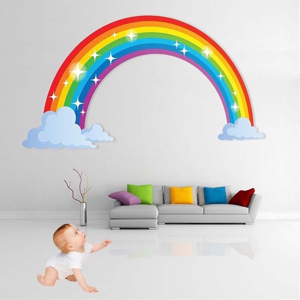 Colorful Rainbow Pattern Kindergarten Glitter Home Decoration Wall Decal Self Adhesive Wall Sticker