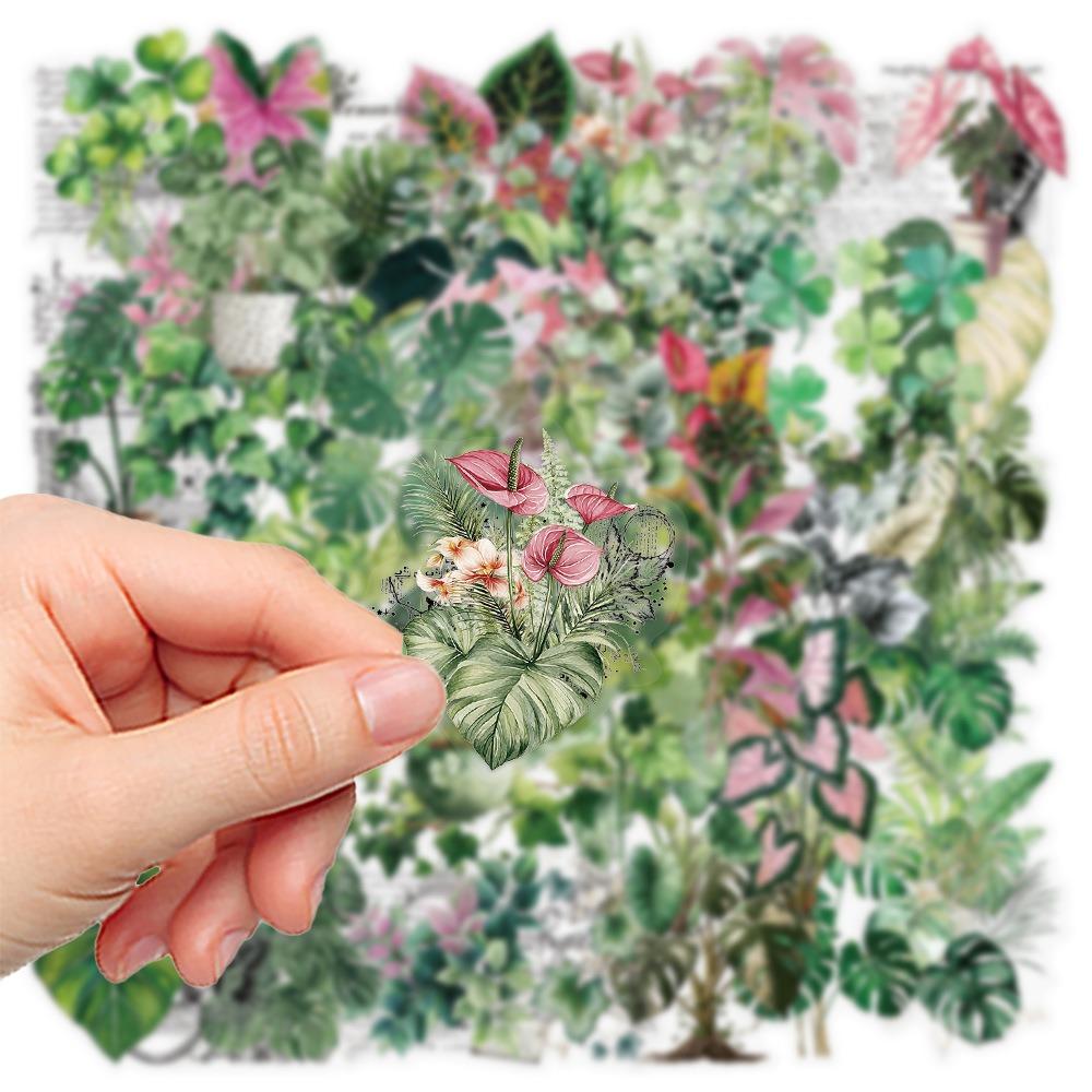 50Pcs/Set Retro Plant Leaves Series 02 PET Clear Stickers Waterproof DIY Fashion Decals Stickers