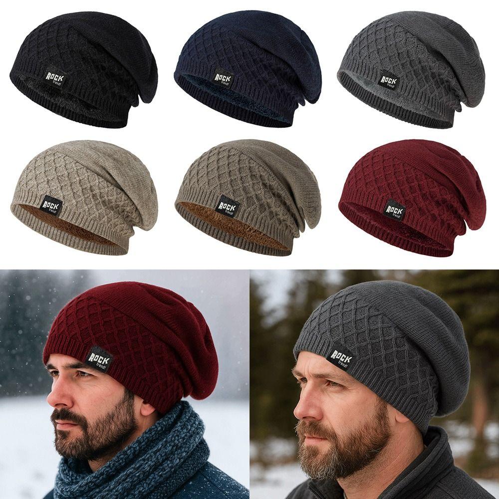 Keep Warm Pullover Cap Fleece Lined Winter Hats Simple Knitted Hats  Winter
