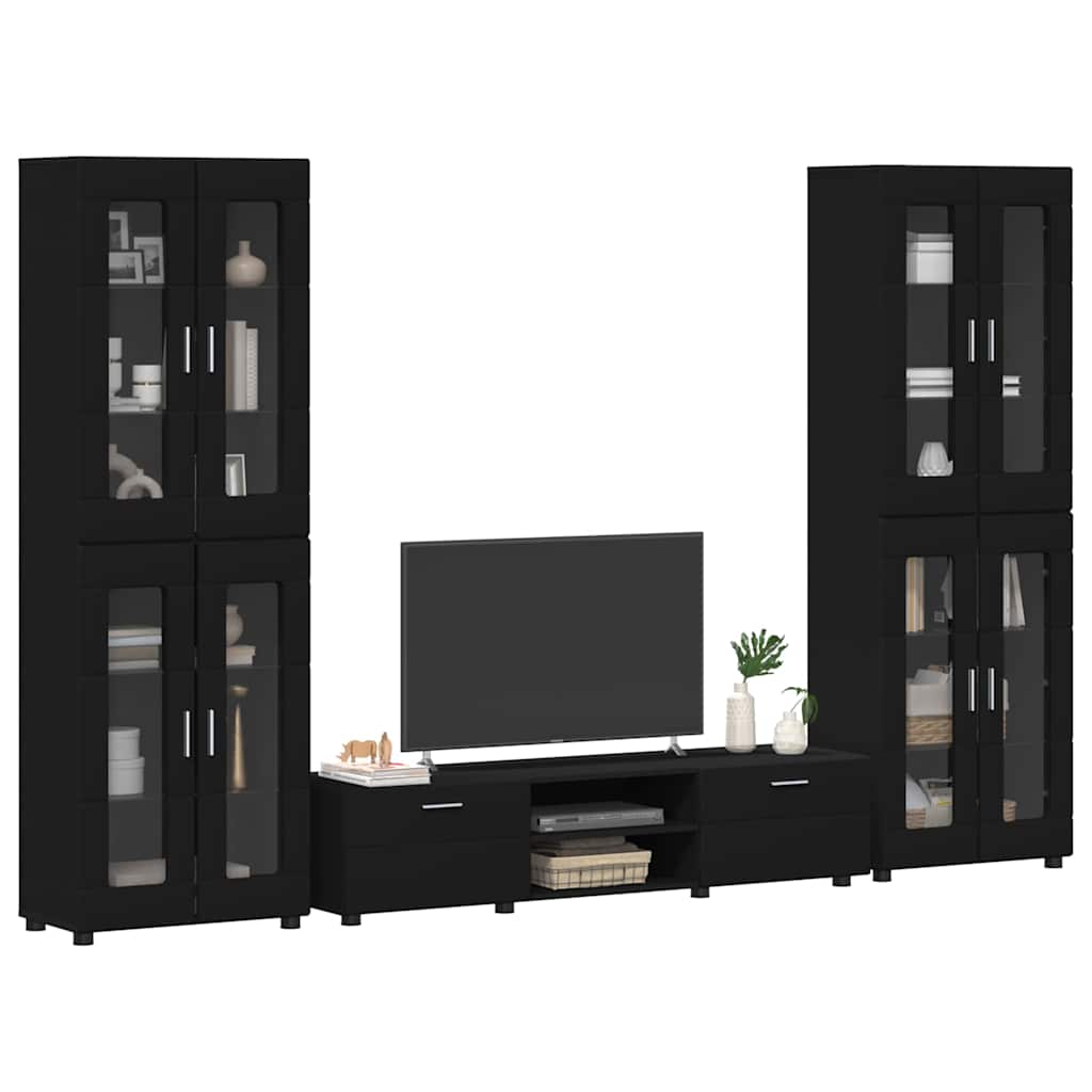 FLORIN 3 Piece TV Cabinet Set with Drawers Black Particleboard