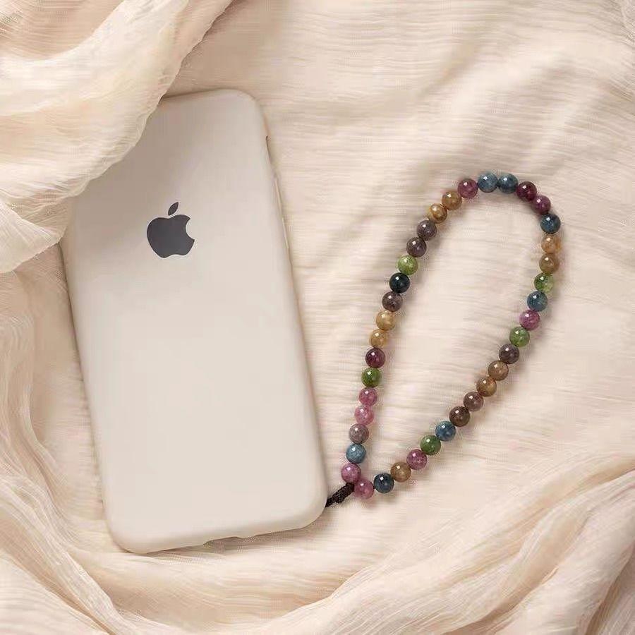 Natural Tourmaline Phone Strap Charm Rope Keychain Pendant Wristlet Ring Accessory for Women and Girls Cute Lanyard