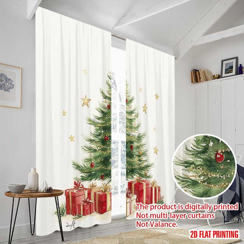 2pcs,2D Plane Printing Print Curtains Christmas Tree Gifts Festive (3) Durable Polyester (without Rod) Versatile All Ldeal for