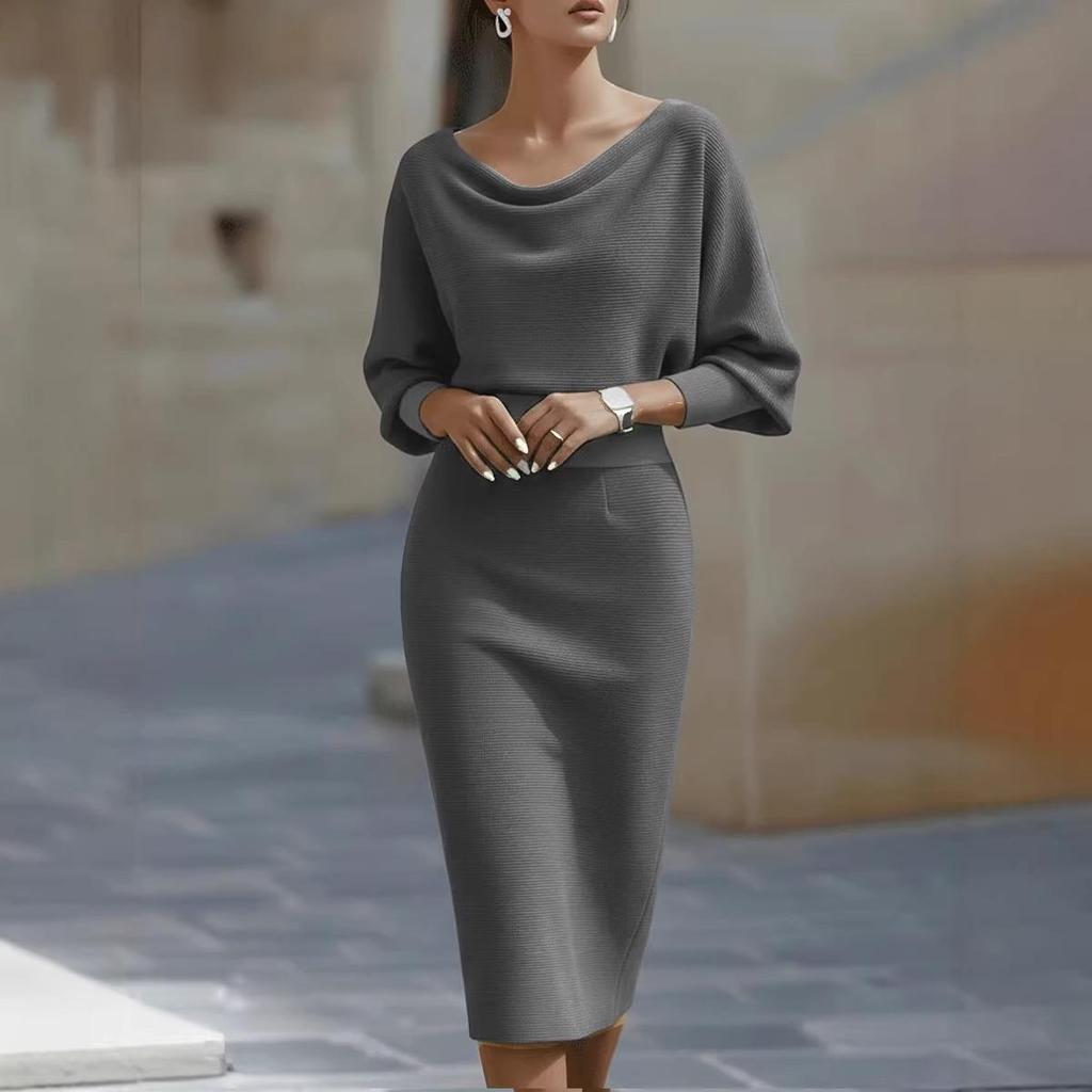 2026 Frühling Europäisches & Amerikanisches Damen Elegantes Schwingender Halsausschnitt Langarm Taillenbetontes Kleid