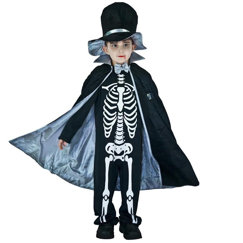 Kids Boy Skeleton Skull Ghost Cloak Halloween Cosplay Party Outfit Costume