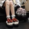 Bow cotton slippers are cute in winter, home use thick bottom to keep warm, and non-slip plush cotton for winter wear.