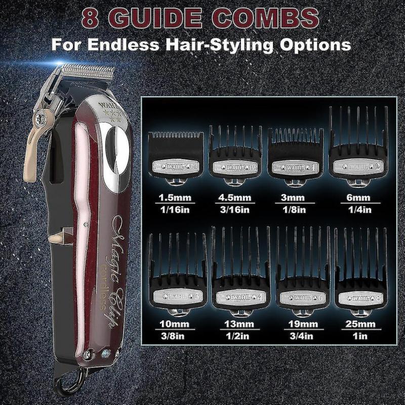 5 Star Cordless Magic Clip Professional Hair Clippers Trimmers Pro Lightweight Haircutting Kit Barbers Supplies Set Wine Red