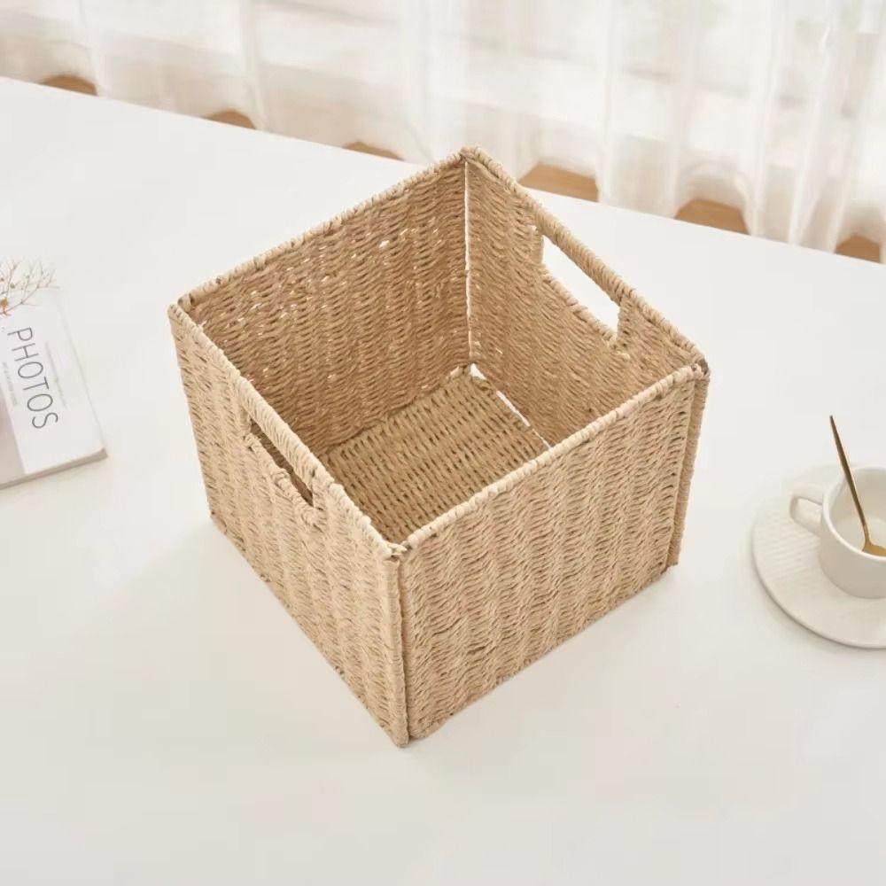 Hand Woven Foldable Storage Box Square Sundries Organizer Imitation Rattan Basket  Picnic